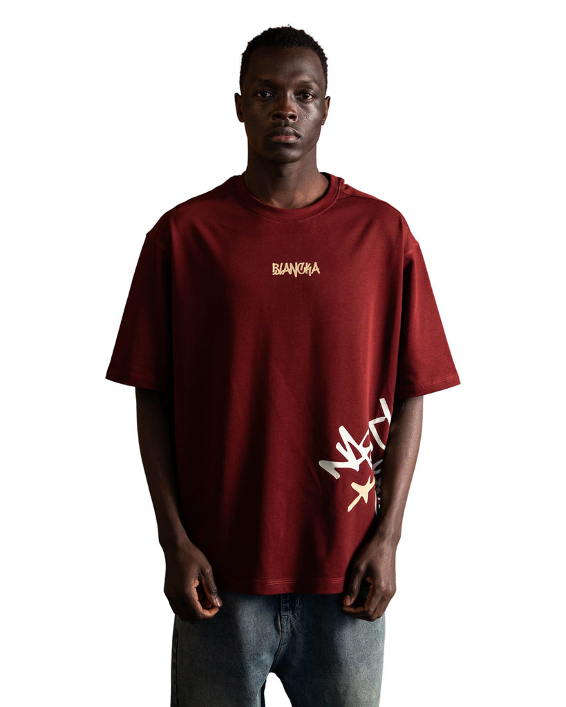 今季新作　完売サイズ　Graffiti mock neck shirt/ MEN Side Graffiti Tee - Burgandy – blancka