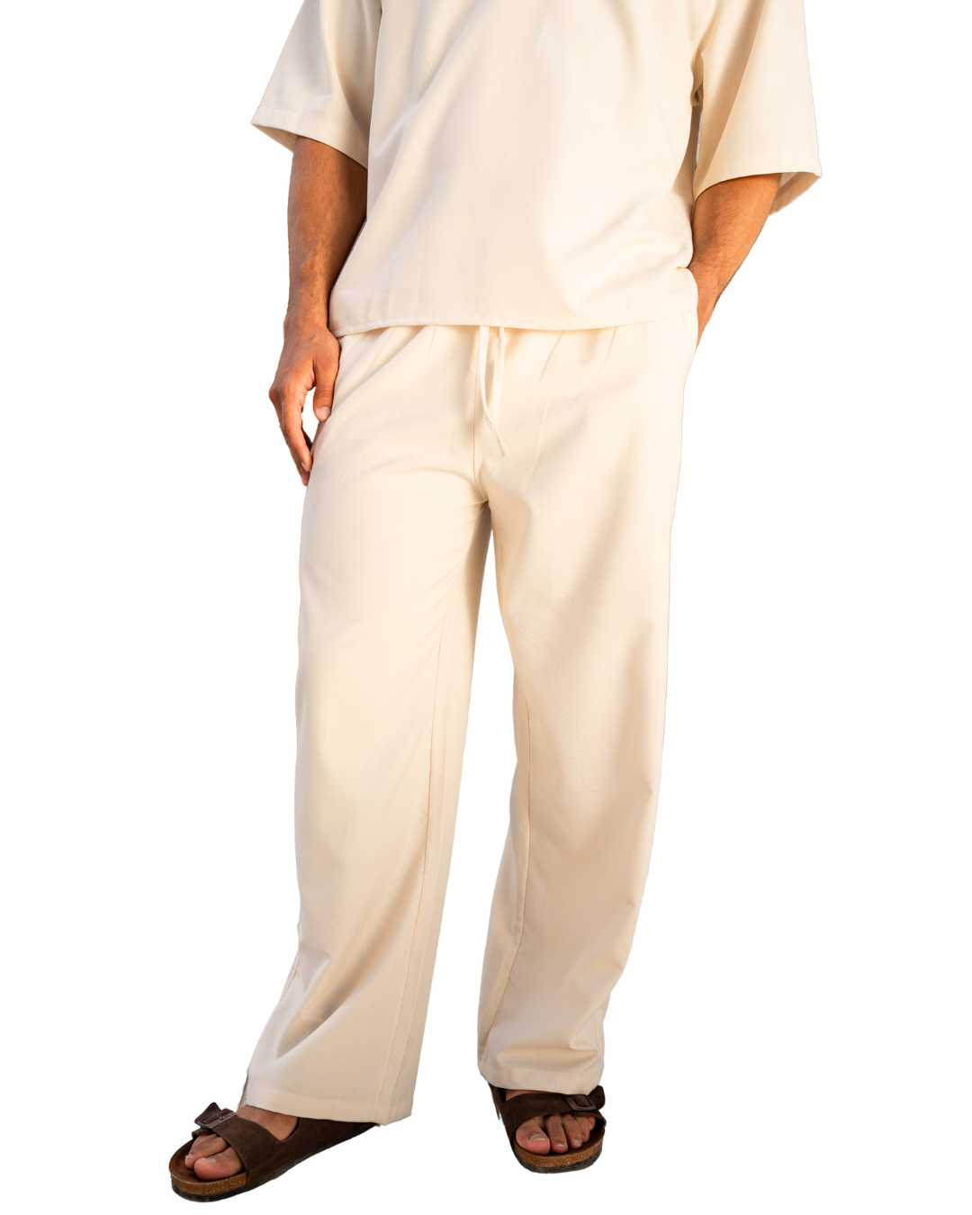 Linen Wide-Leg Pants - Beige
