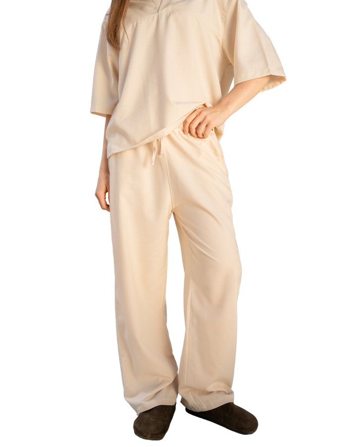 Linen Wide-Leg Pants - Beige