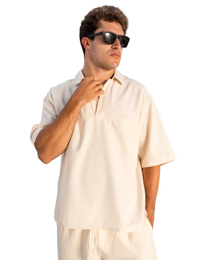 Linen Oversized Polo - Beige