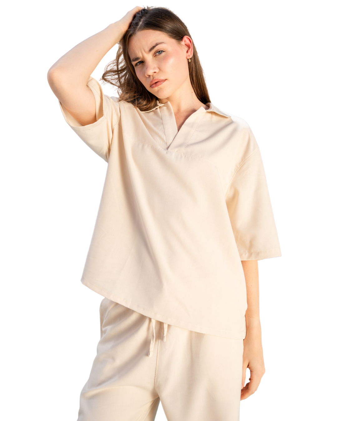 Linen Oversized Polo - Beige