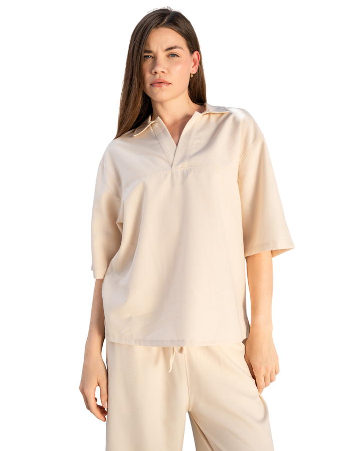 Linen Oversized Polo - Beige