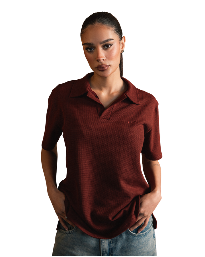 Biscuit Collar Tee - Burgandy
