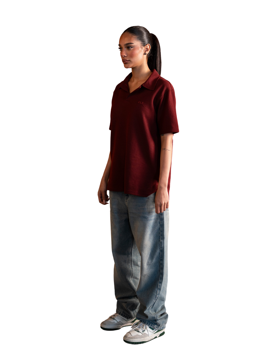 Biscuit Collar Tee - Burgandy