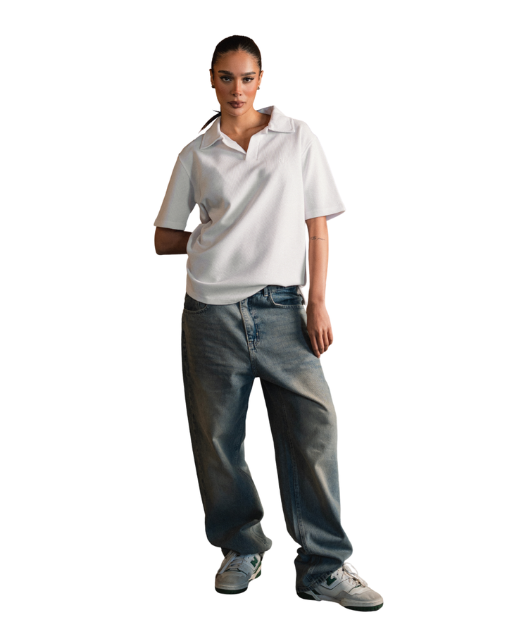 Biscuit Collar Tee - White