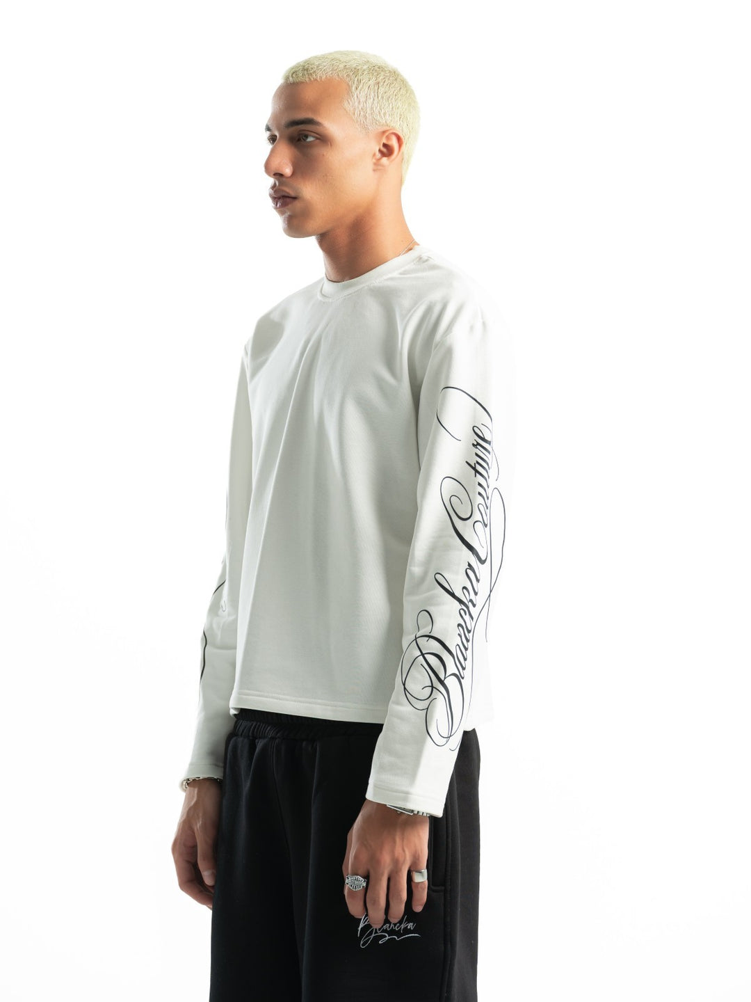 Textured print longsleeve - White