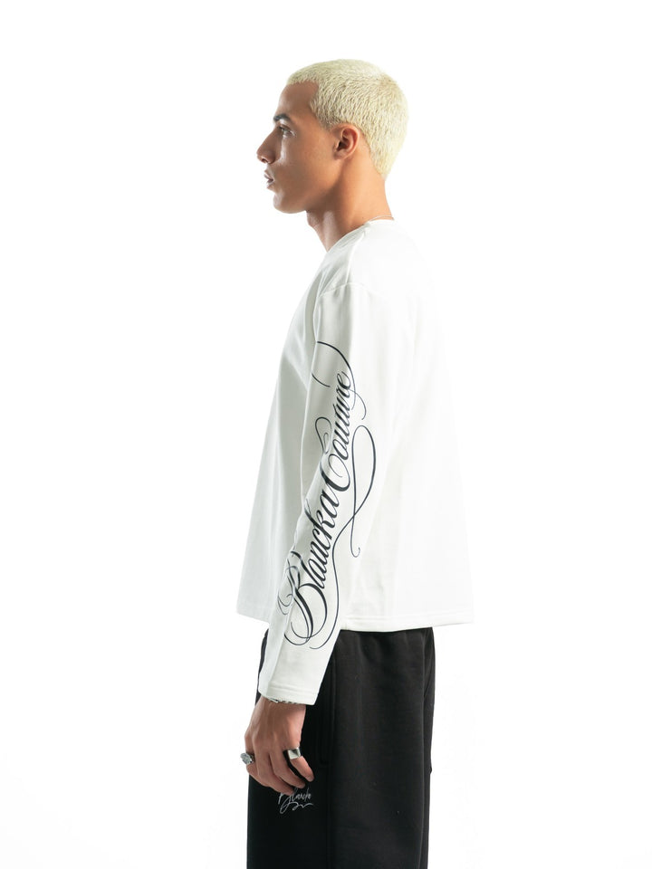 Textured print longsleeve - White