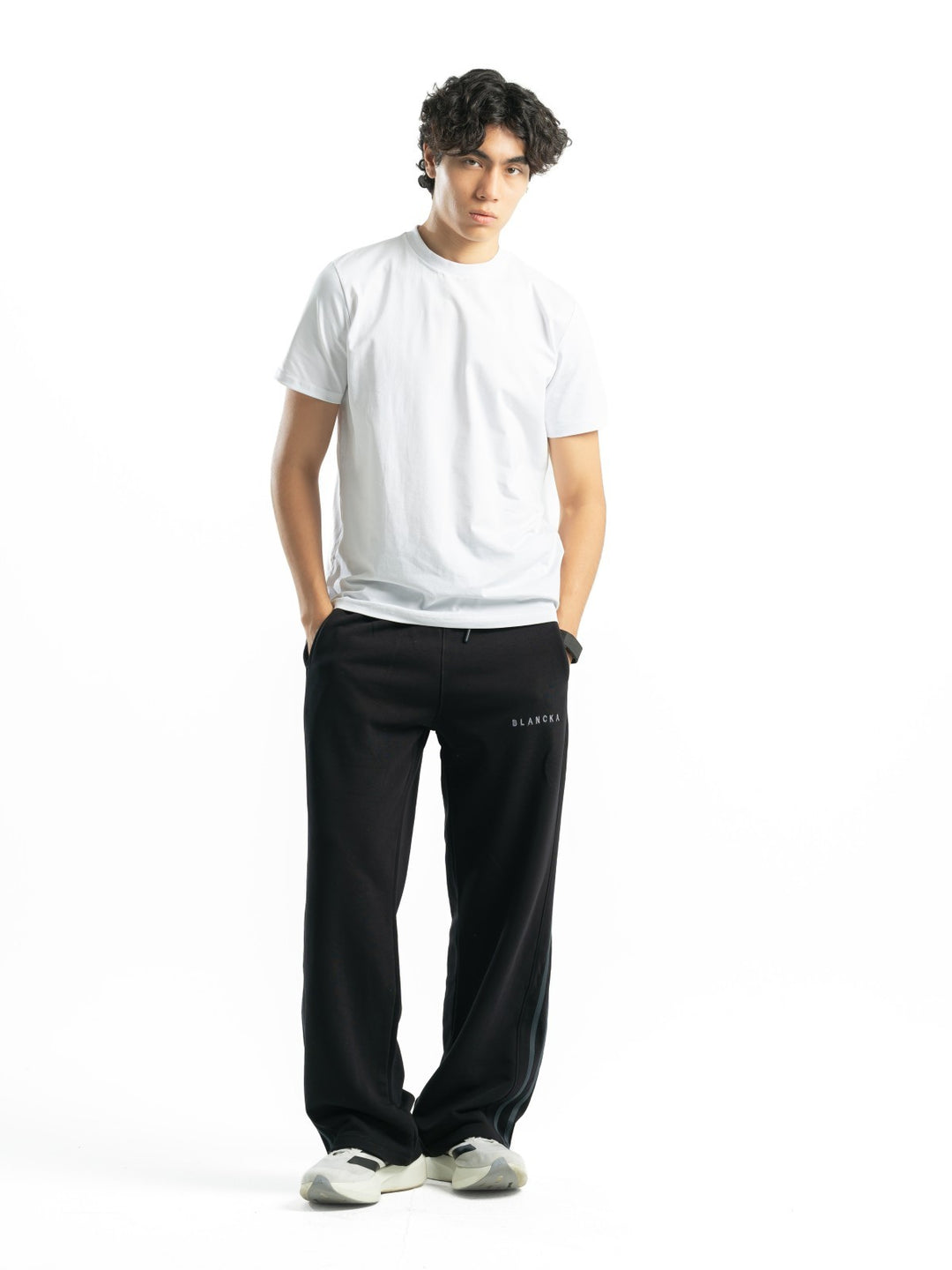 Stripe Track Wide Leg Pants – Black