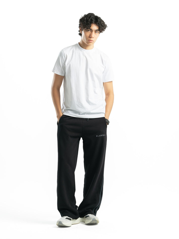 Stripe Track Wide Leg Pants – Black