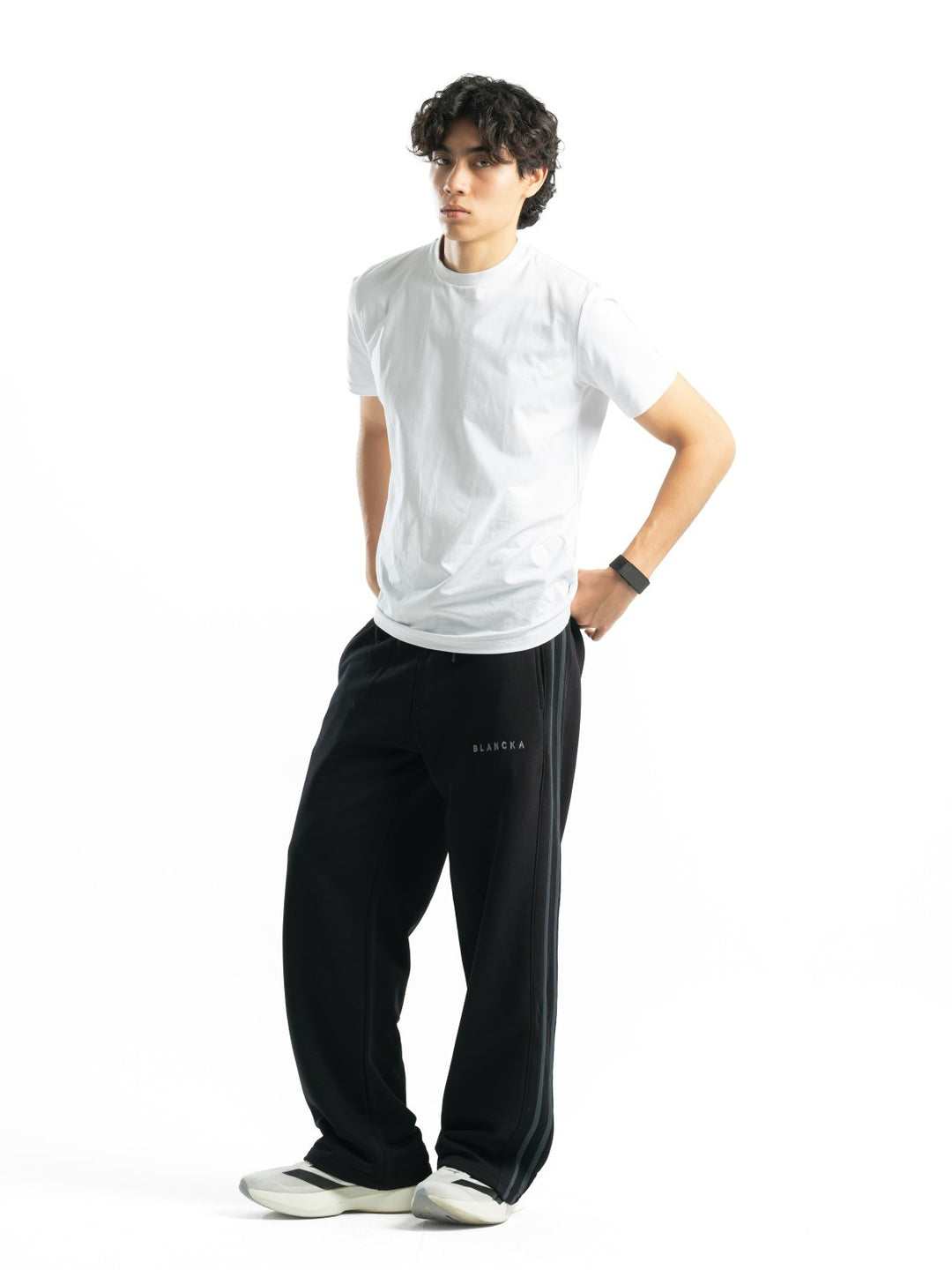 Stripe Track Wide Leg Pants – Black