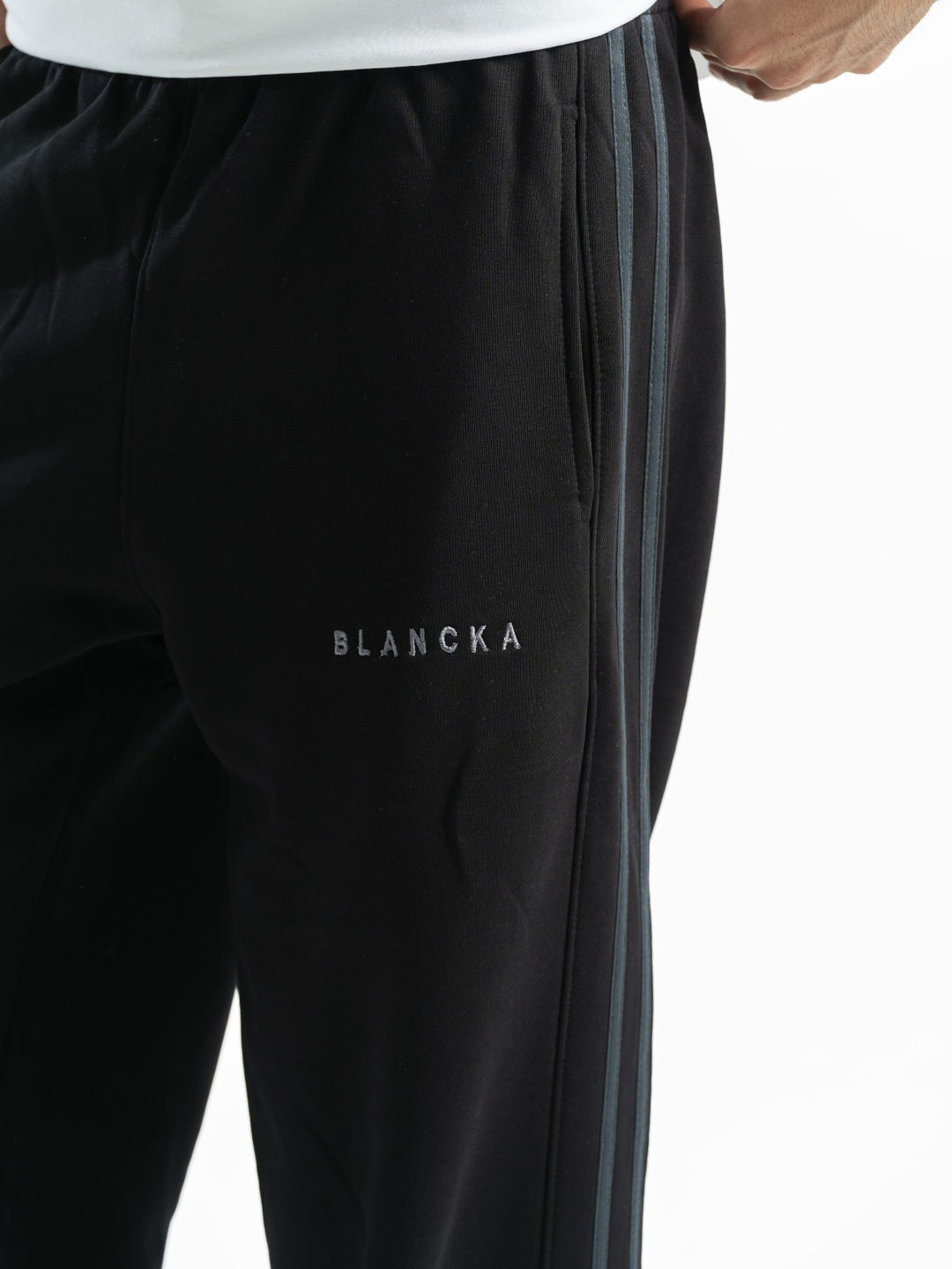 Stripe Track Wide Leg Pants – Black