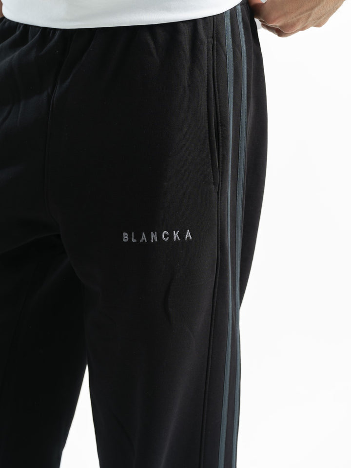 Stripe Track Wide Leg Pants – Black