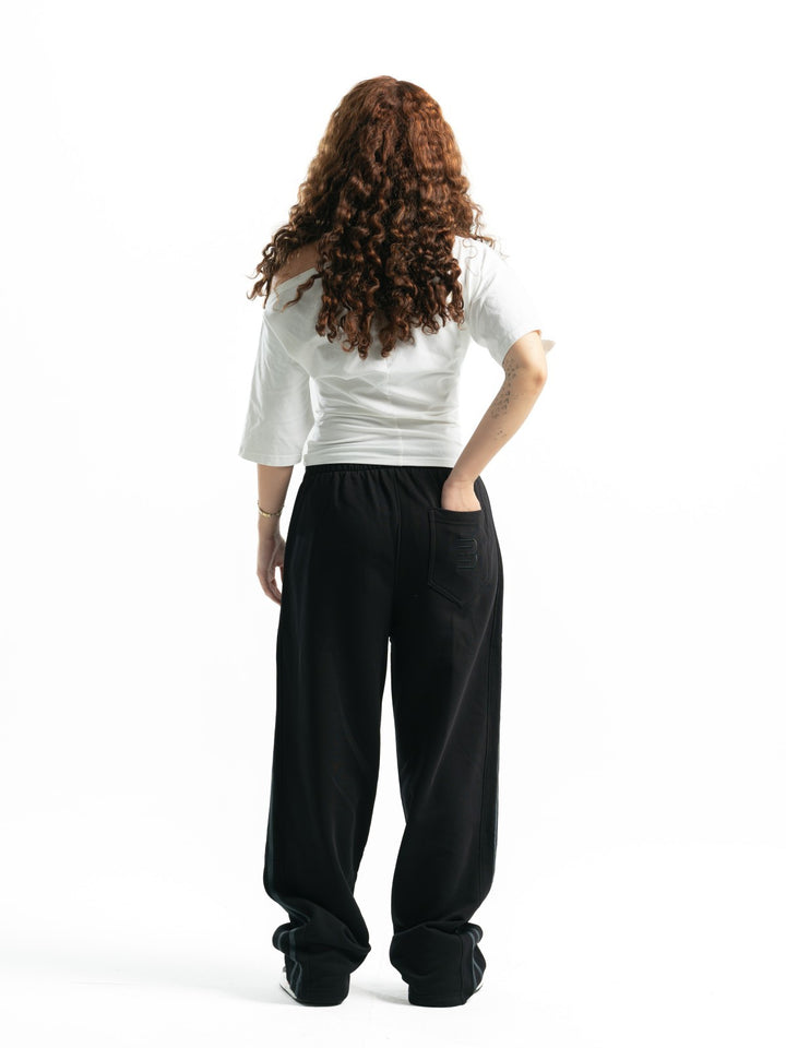 Stripe Track Wide Leg Pants – Black