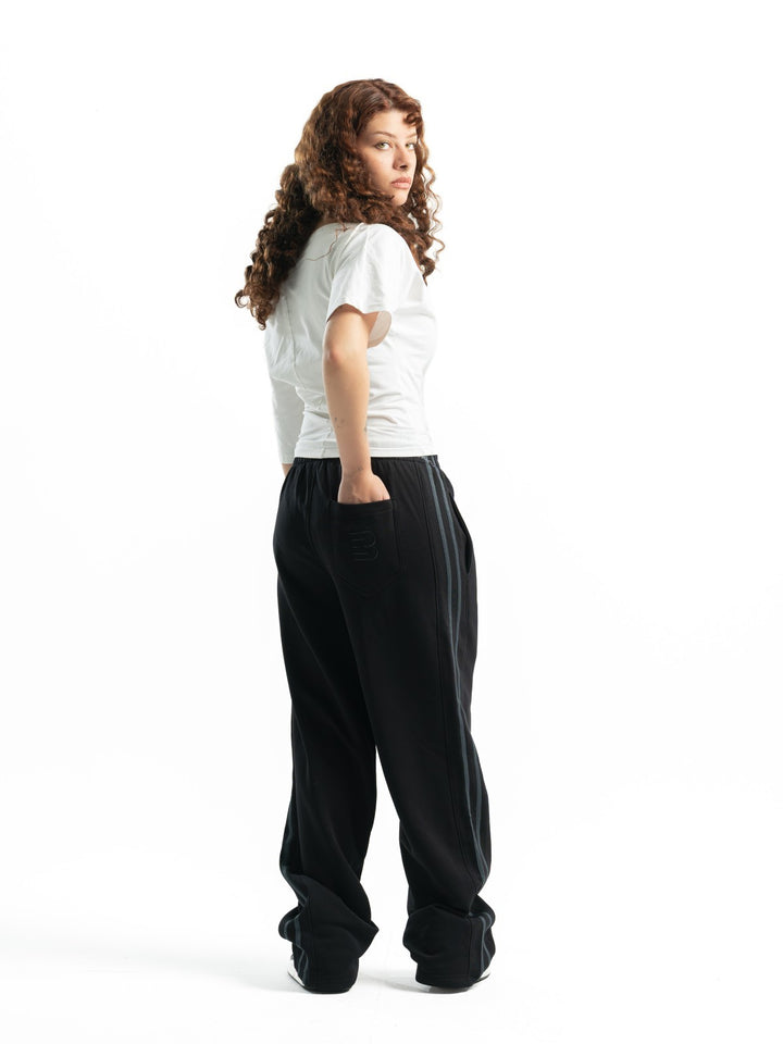 Stripe Track Wide Leg Pants – Black