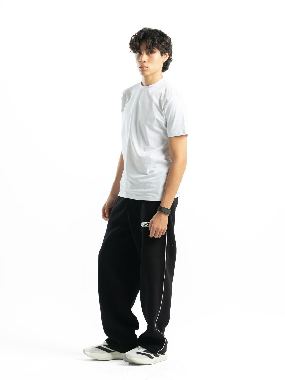 One Line Wide Leg Sweatpants – Black