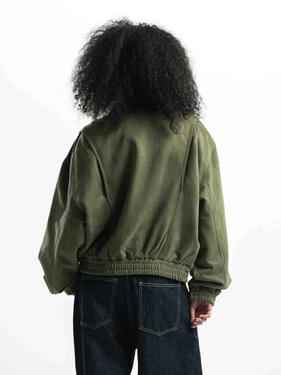 Suede Bomber Jacket – Olive