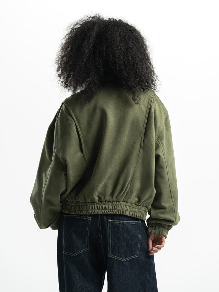 Suede Bomber Jacket – Olive