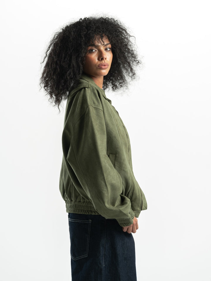 Suede Bomber Jacket – Olive