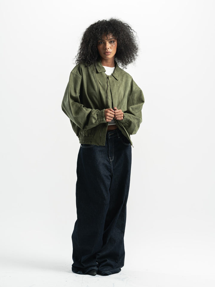 Suede Bomber Jacket – Olive