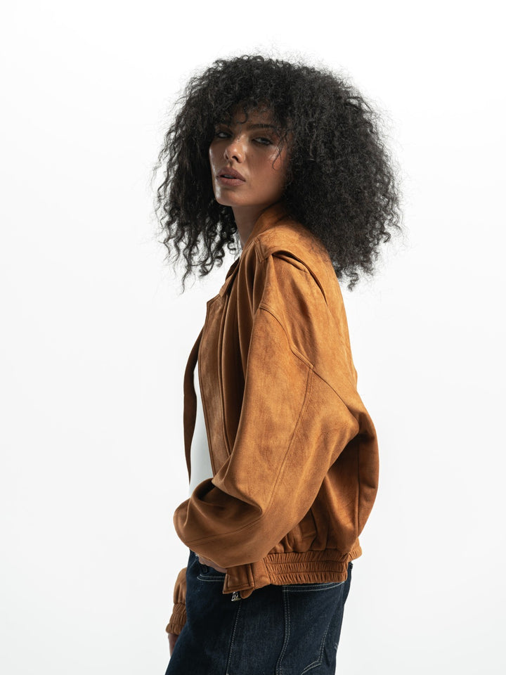 Suede Bomber Jacket – Camel