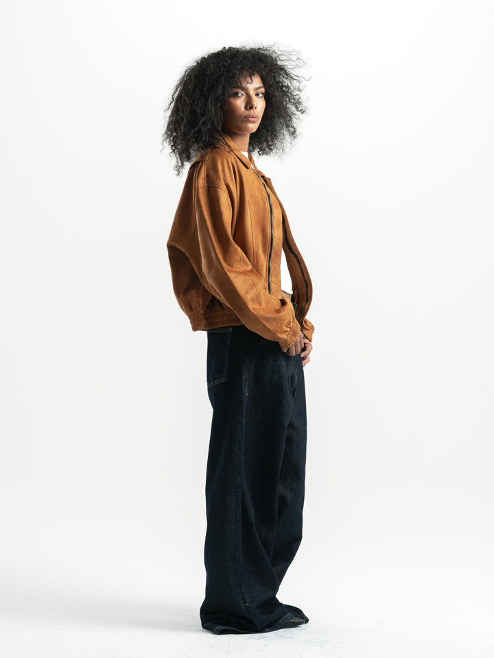 Suede Bomber Jacket – Camel