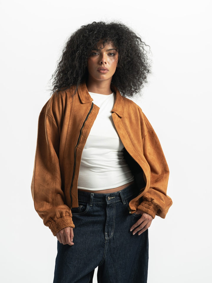 Suede Bomber Jacket – Camel