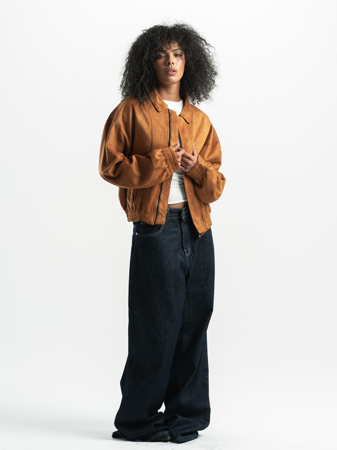 Suede Bomber Jacket – Camel