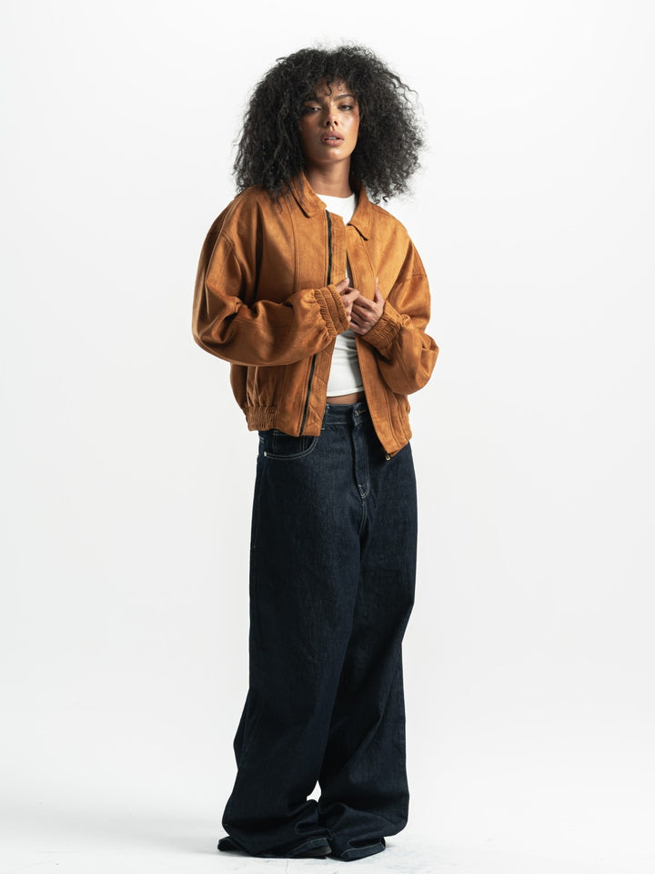 Suede Bomber Jacket – Camel