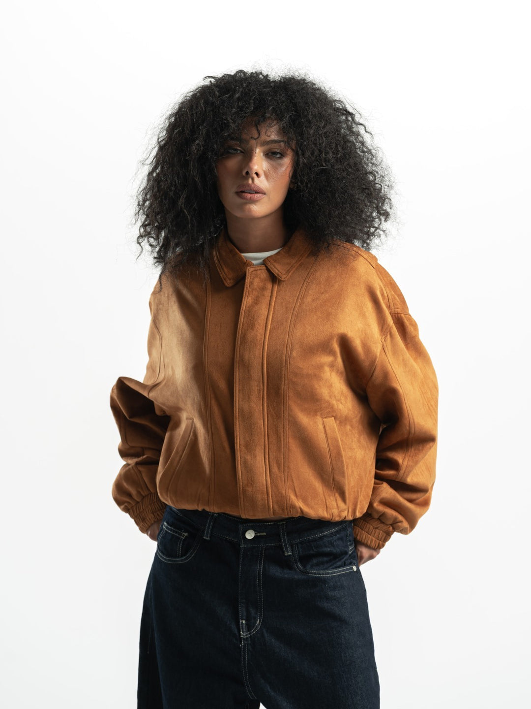 Suede Bomber Jacket – Camel