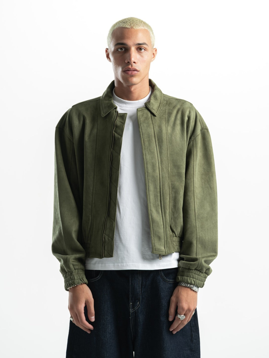 Suede Bomber Jacket – Olive