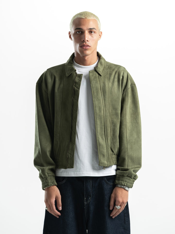 Suede Bomber Jacket – Olive