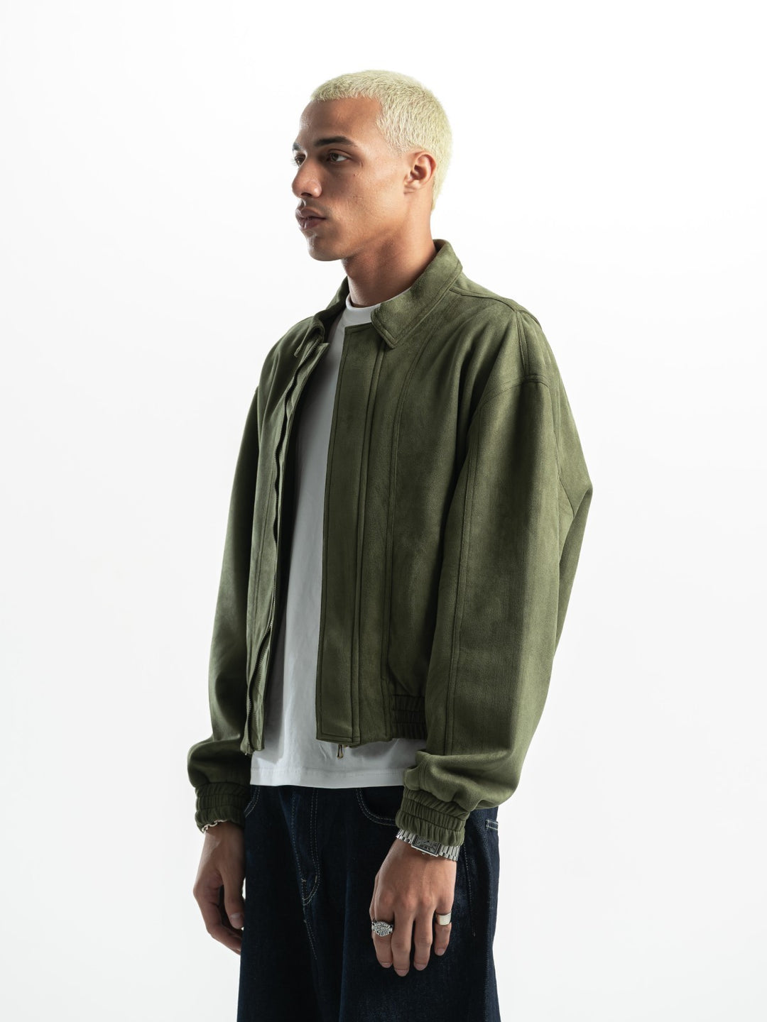 Suede Bomber Jacket – Olive