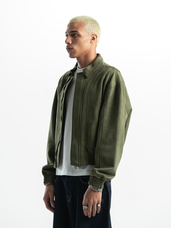 Suede Bomber Jacket – Olive