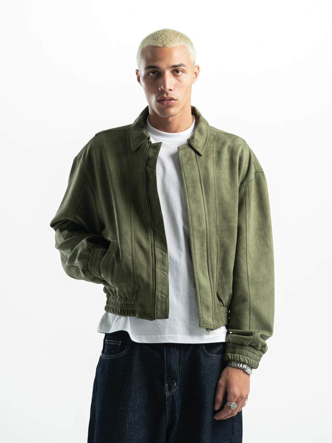 Suede Bomber Jacket – Olive