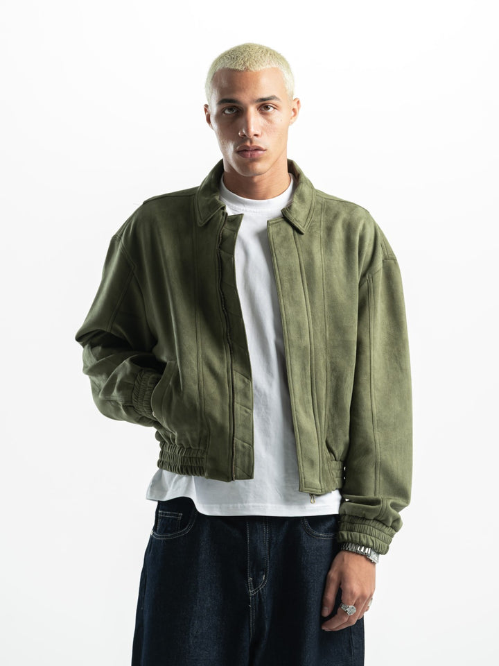 Suede Bomber Jacket – Olive