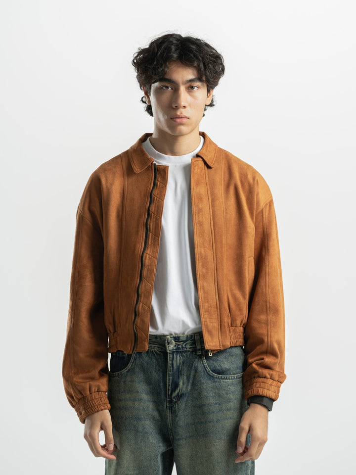 Suede Bomber Jacket – Camel