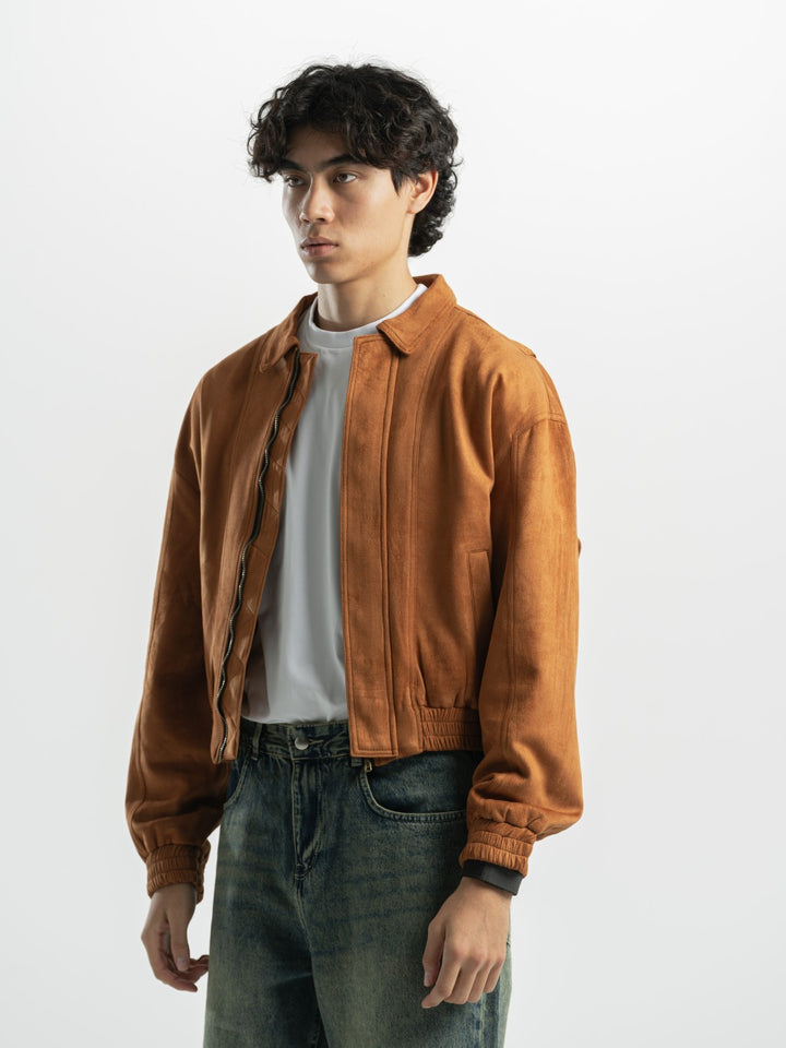 Suede Bomber Jacket – Camel