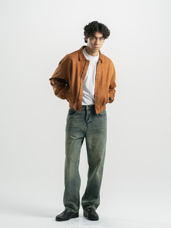 Suede Bomber Jacket – Camel