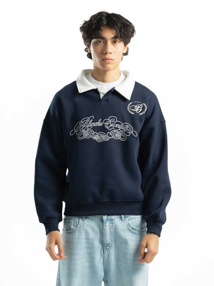 BOXY FIT PRINTED POLO - Navy