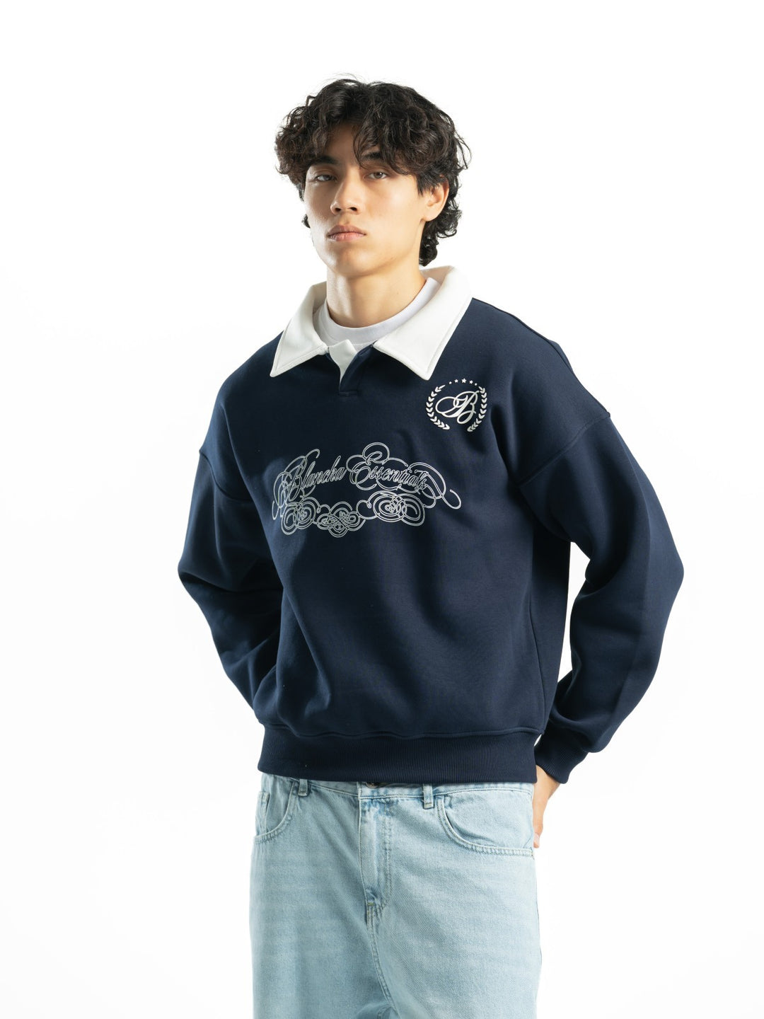 BOXY FIT PRINTED POLO - Navy