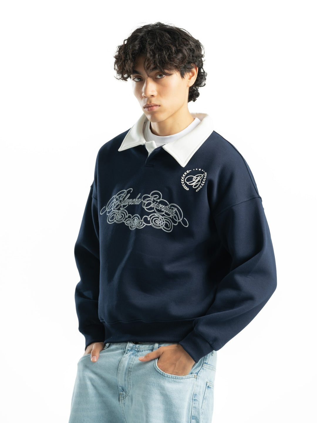 BOXY FIT PRINTED POLO - Navy