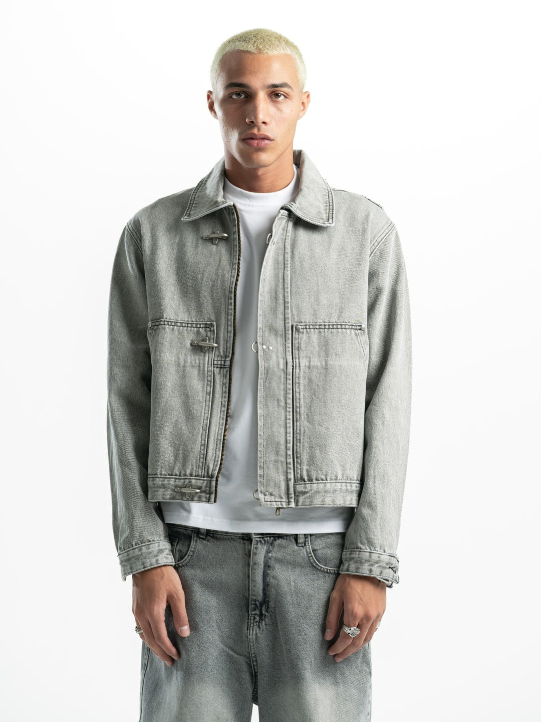 Clasp Denim Jacket – Washed Grey