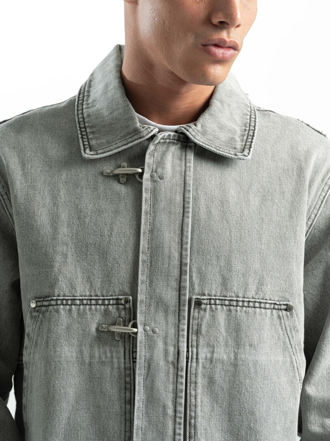 Clasp Denim Jacket – Washed Grey