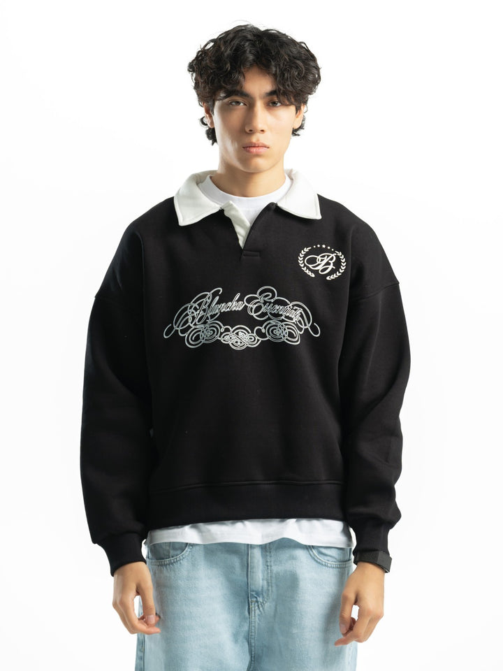 BOXY FIT PRINTED POLO - Black