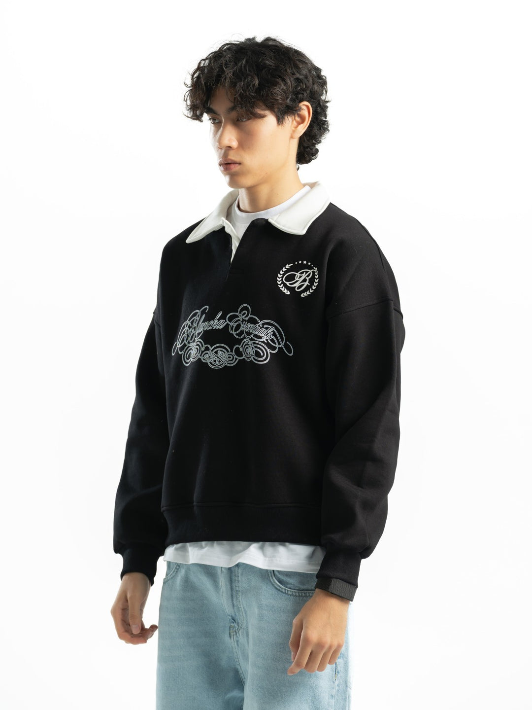 BOXY FIT PRINTED POLO - Black