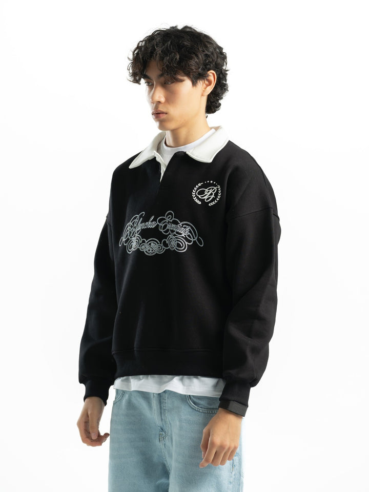 BOXY FIT PRINTED POLO - Black