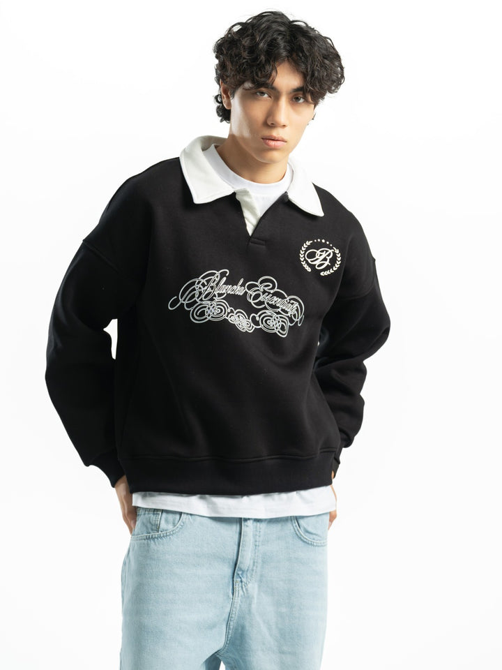 BOXY FIT PRINTED POLO - Black