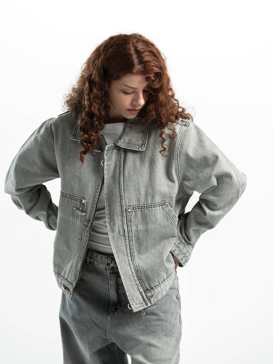 Clasp Denim Jacket – Washed Grey