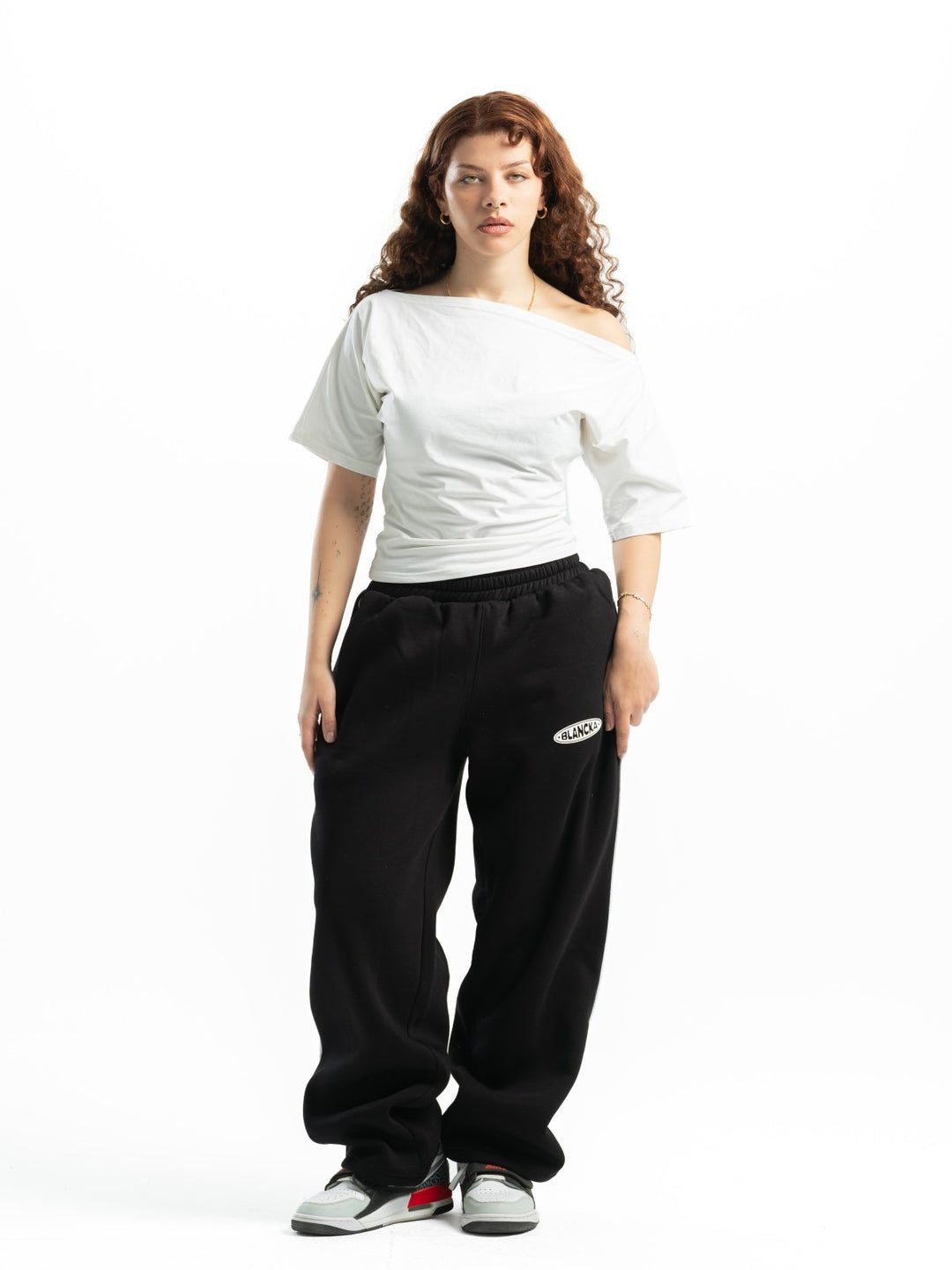 One Line Wide Leg Sweatpants – Black