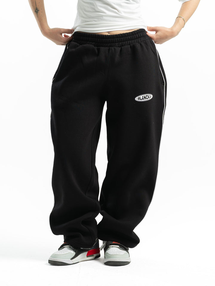 One Line Wide Leg Sweatpants – Black